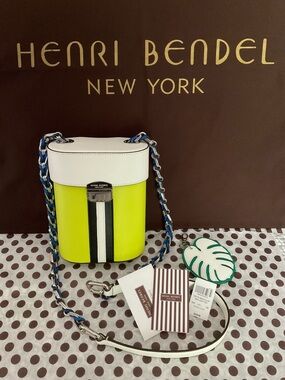 Henri Bendel West 57th Binocular Bag Primrose Yellow with Silver and Leaf Tag